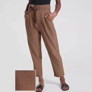 Athleta Brown Skyline Plaid Pant II Paperbag Belted Trousers Fall Commute Travel